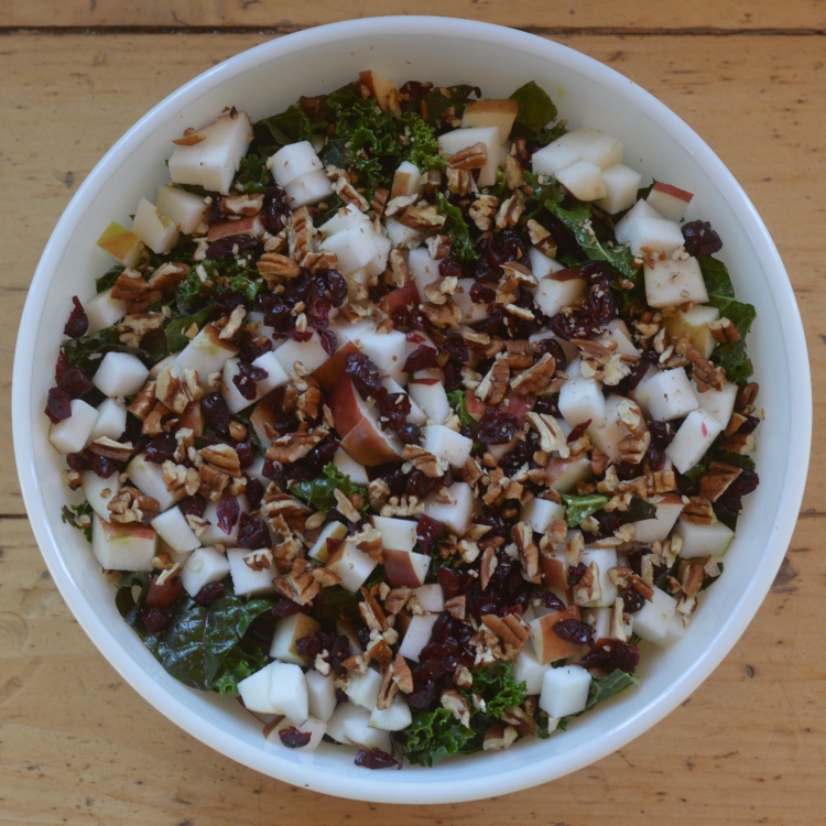 Kale salad with apples, dried cranberries, and pecans - Vegetal Matters